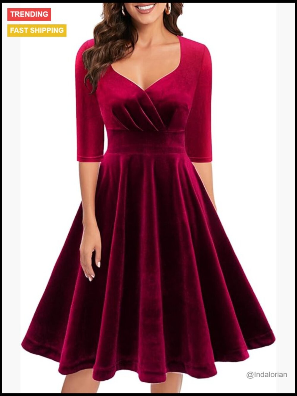 Velvet Long Sleeve Sweetheart Midi Dress for Wedding Guest Cocktail Party Formal